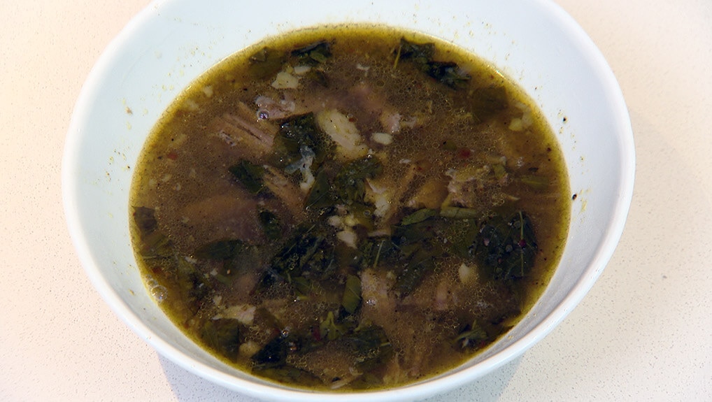Nigerian pepper soup with shredded turkey